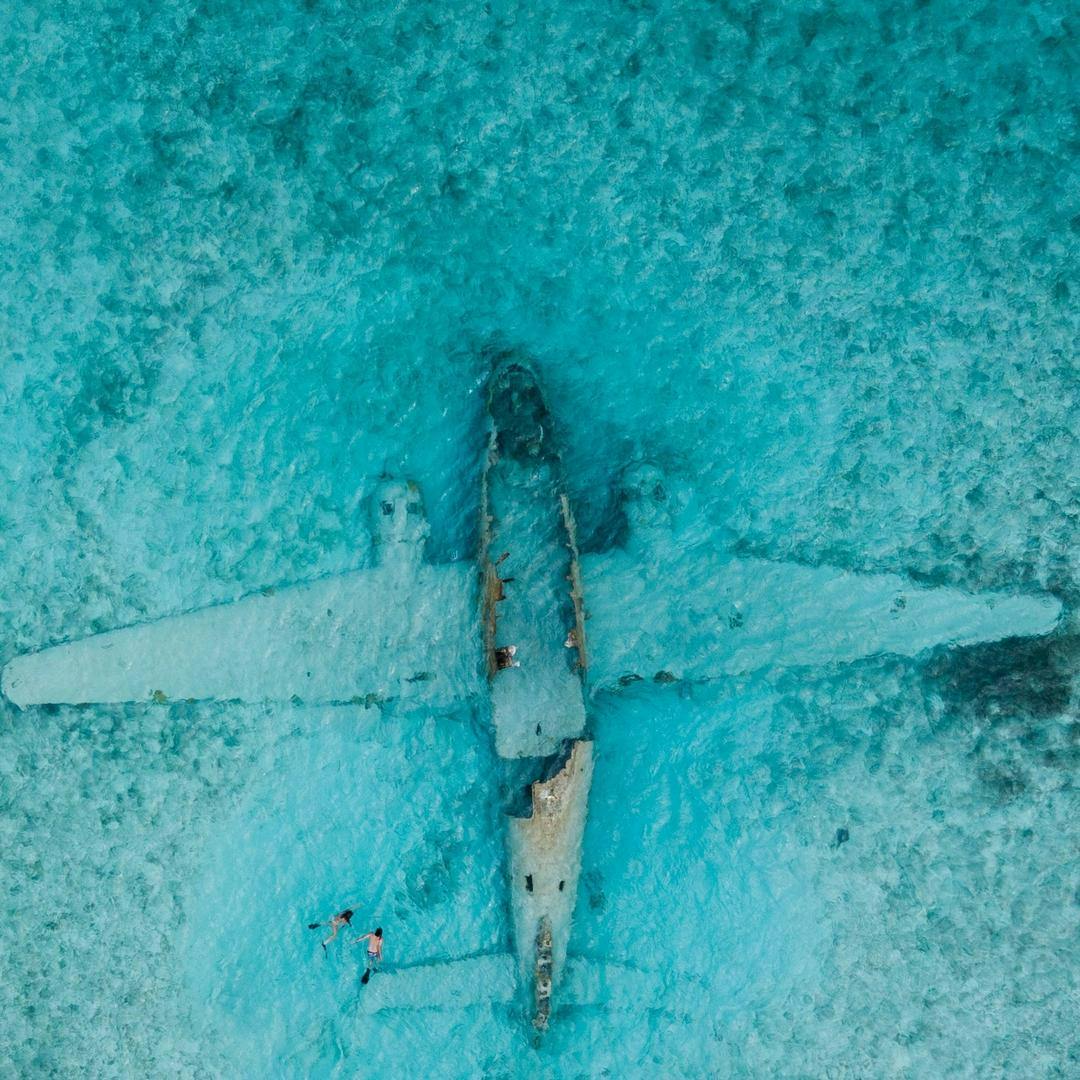Sunken plane in Exumas, Bahamas.